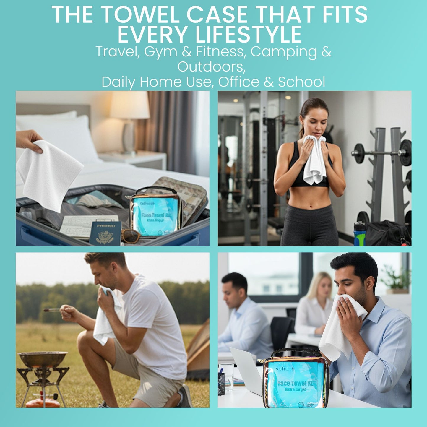 Disposable Face Towel Travel Case with 15 Count XL Refillable Towels