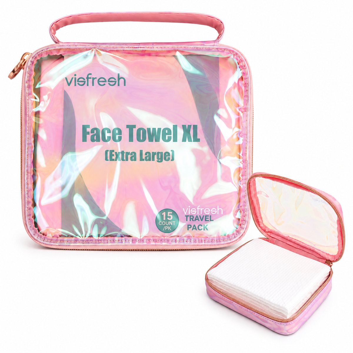Disposable Face Towel Holder & Travel Storage Case with 15 Count XL Refillable Towels
