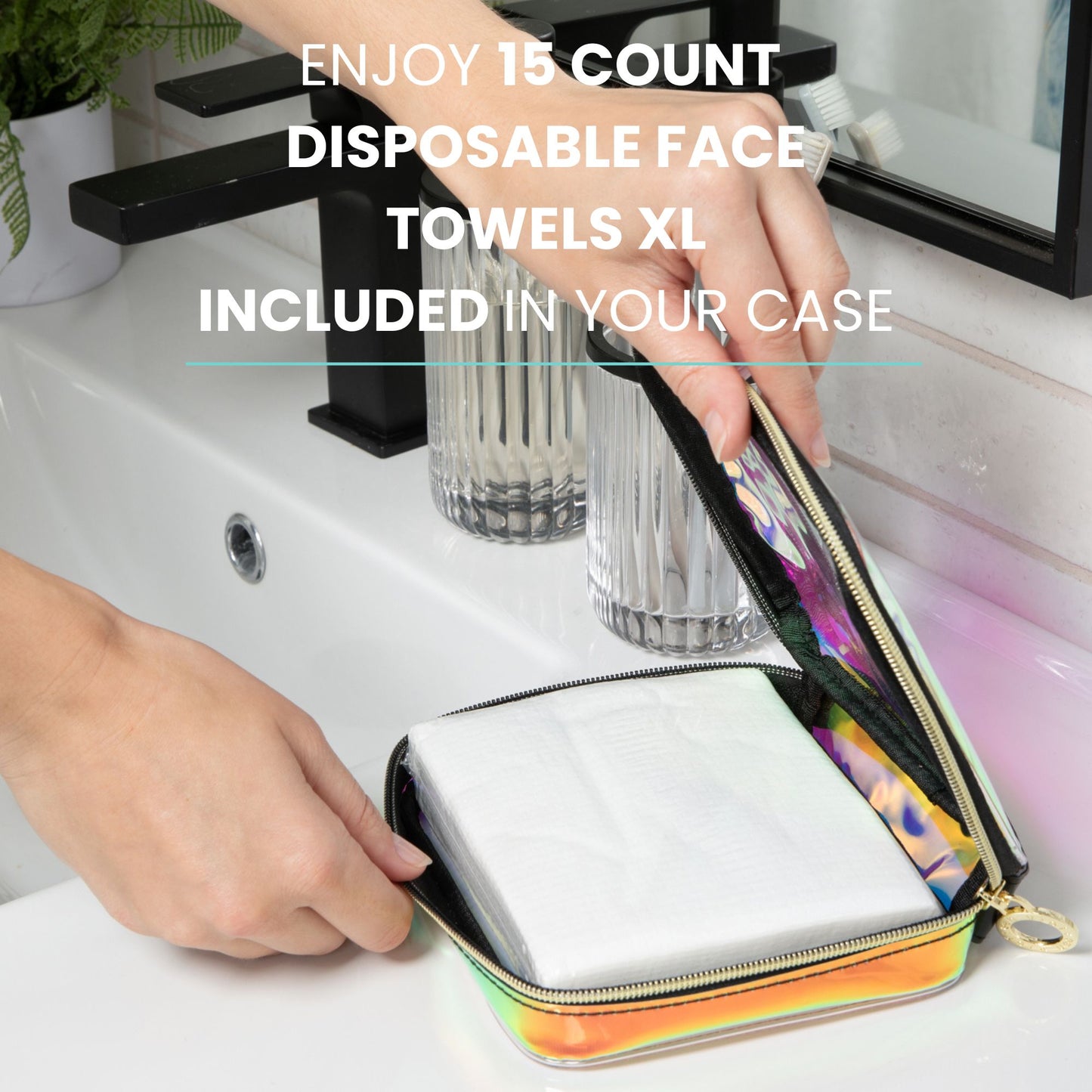 Disposable Face Towel Travel Case with 15 Count XL Refillable Towels