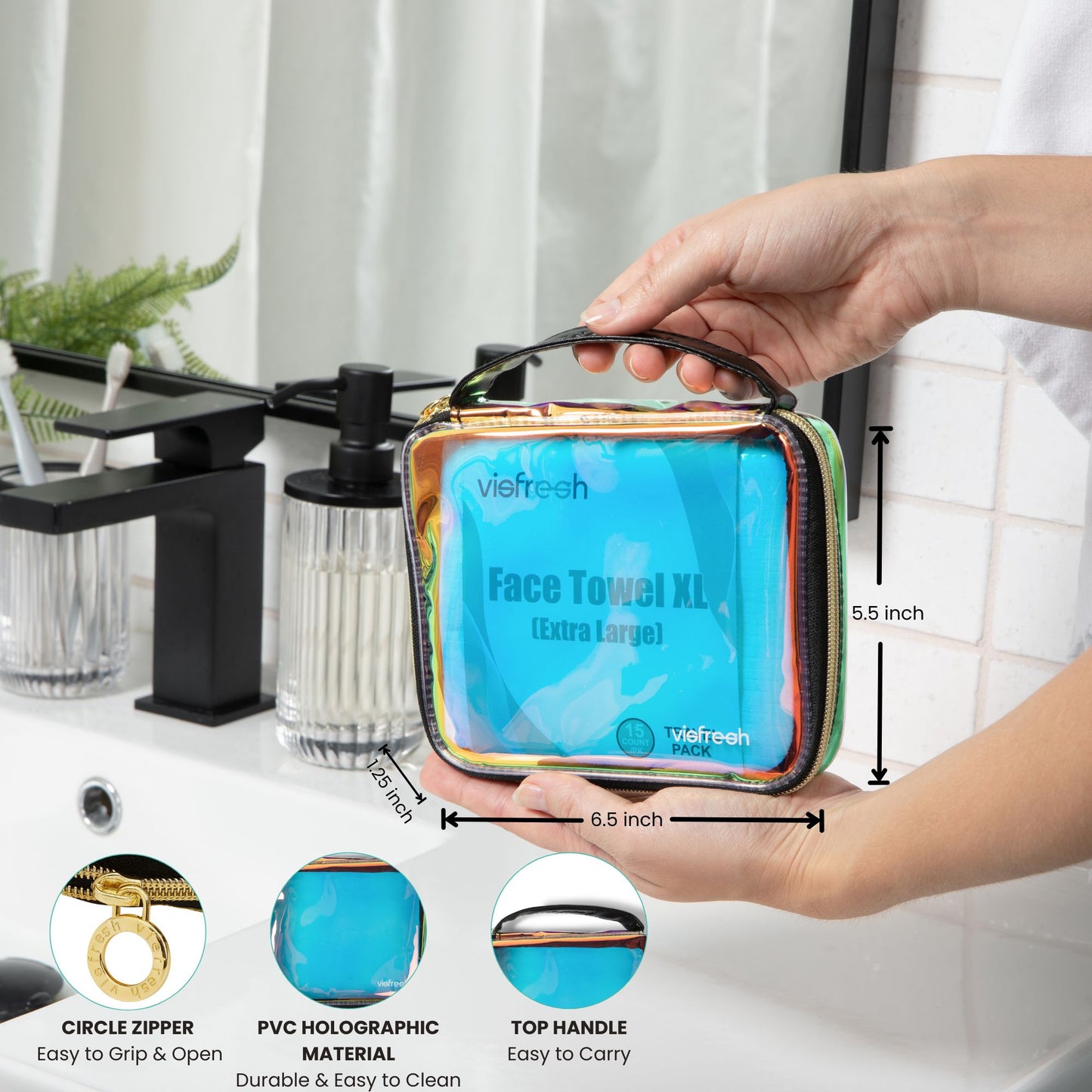 Disposable Face Towel Travel Case with 15 Count XL Refillable Towels