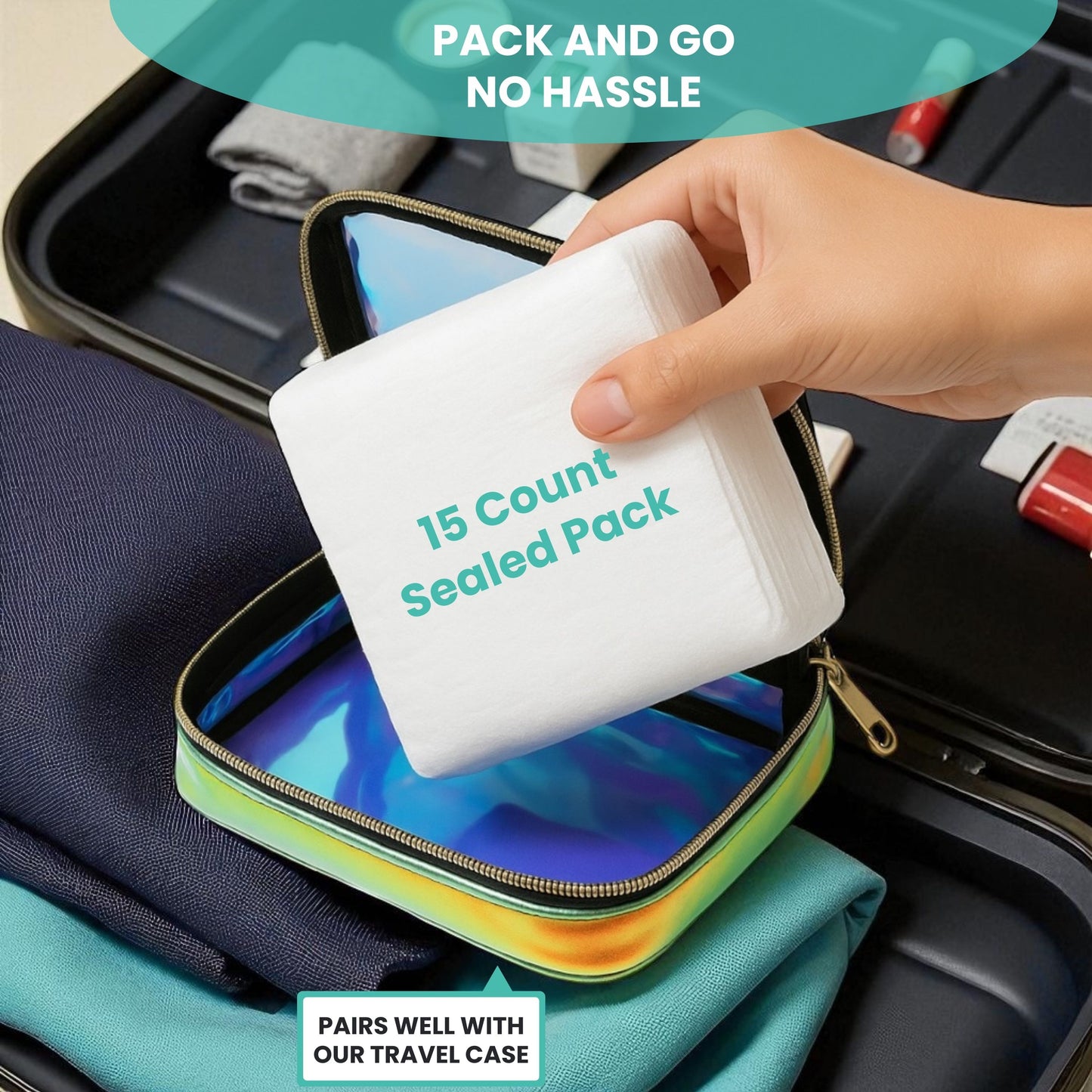 Disposable Face Towel Travel Pack – XL 10"×12" 15 Towels Per Pack (3 Packs)